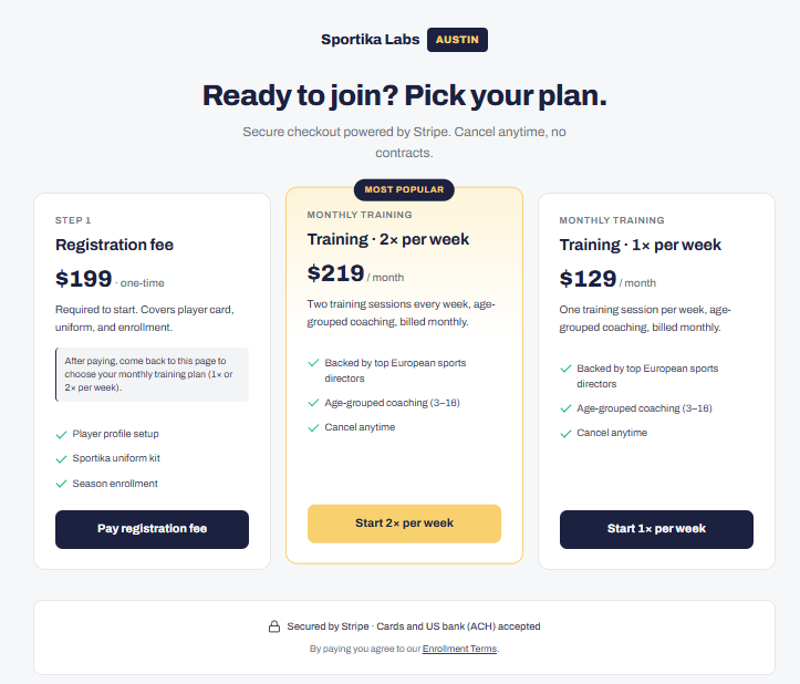 Mobile checkout page with registration fee and membership selection